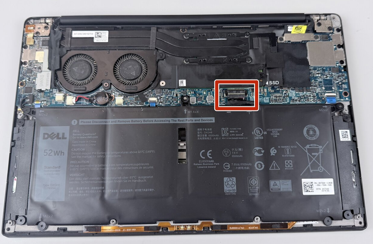 Internal Photo of Dell XPS 13 9370 9380 9390 P82G 9305 0980WH Fan OEM (XPS 13 9370)